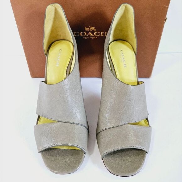 NIB COACH Manhattan Soft Vintage Leather Pump Open Toe Heels In Slate Grey 7.5 - Picture 4 of 16